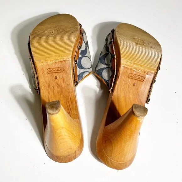 Vintage Coach Brenda Wooden Siganture Clog Blue Denim size 9 - Picture 7 of 9